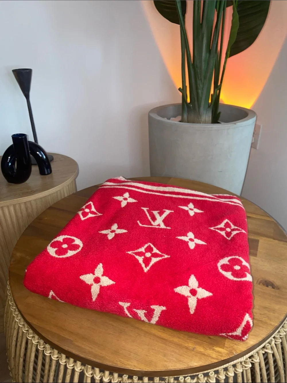 Louis Vuitton Pink and Red Logo Beach Towel - Reversible to Red with Pink Logo